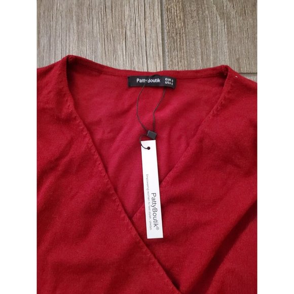 Patty Boutik Tie Around Knit Dress Deep Red Womens Long Sleeve V neck NWT Sz S - Picture 5 of 5